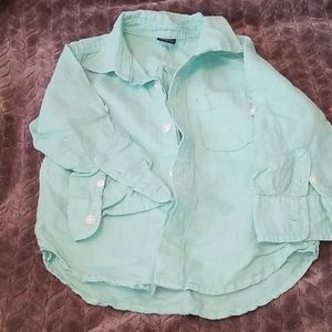 Turquoise linen blend toddler boy summer shirt 2T